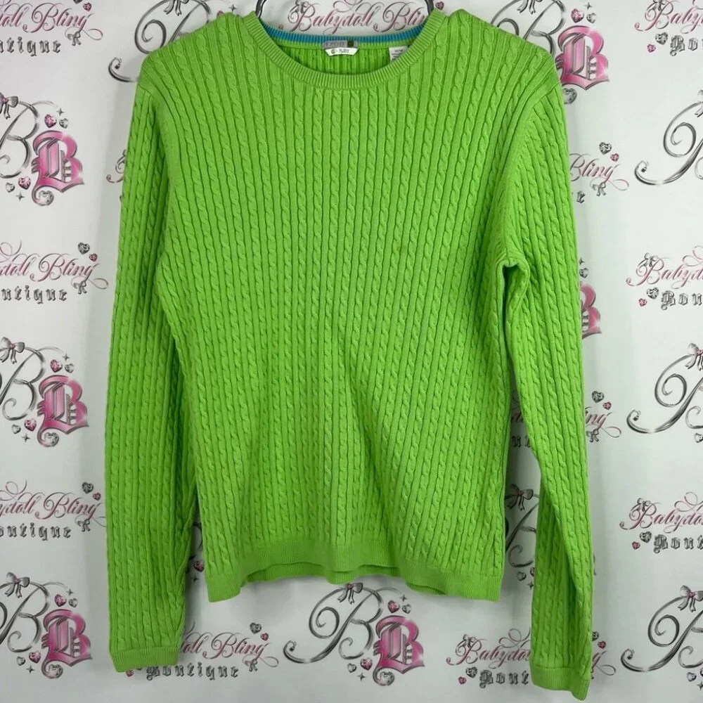 Izod sweater crewneck knit Bright Green Crew Neck Sweater